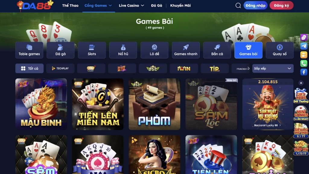Lý do nên tham gia sảnh game bài tại DA88