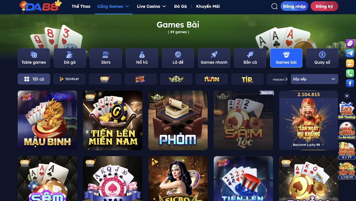 Lý do nên tham gia sảnh game bài tại DA88