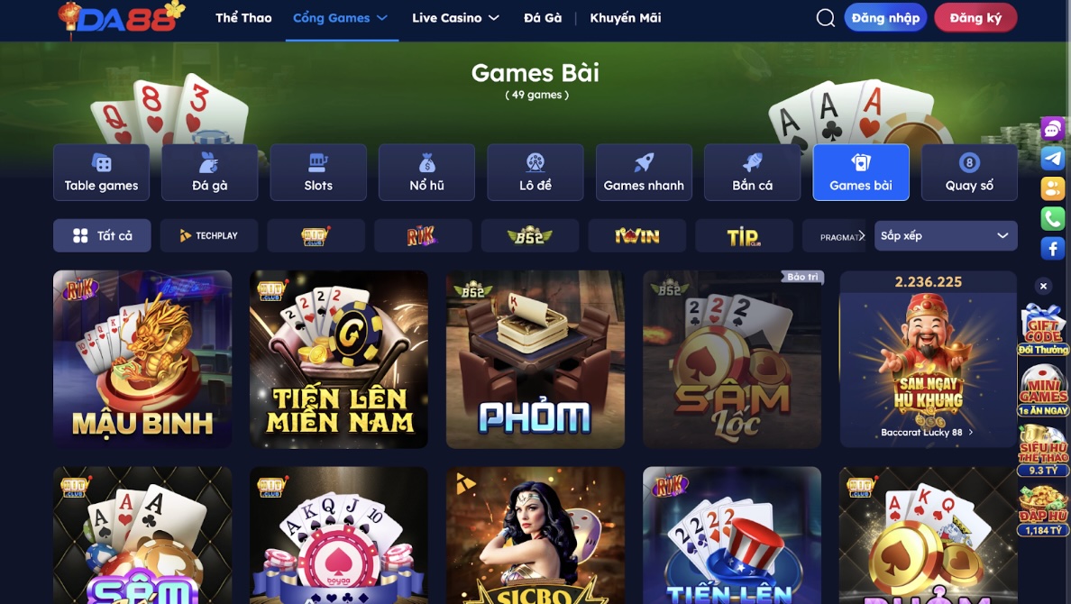 Danh sách những tựa Game DA88 phổ biến nhất