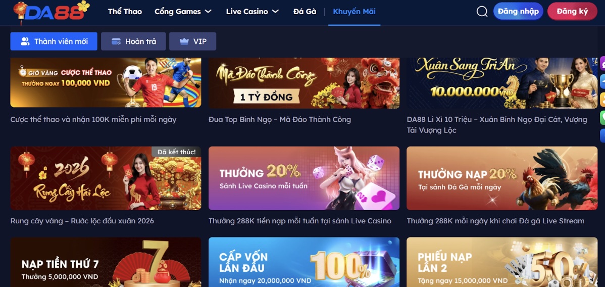 Những gói khuyến mãi DA88 hot nhất 2026