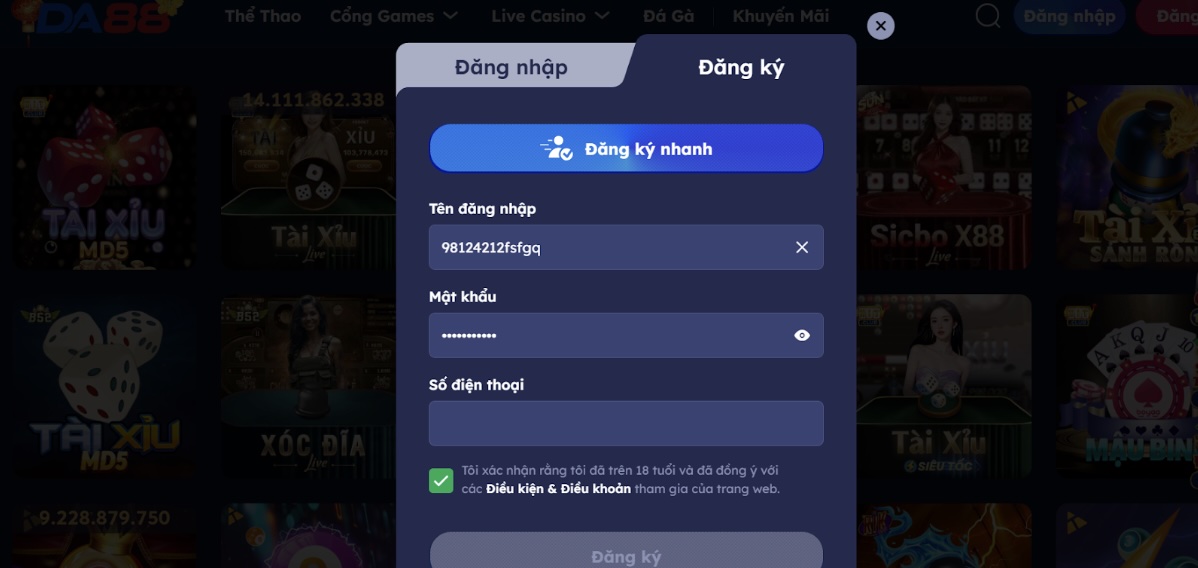 Quy trình đăng ký tham gia cá cược trên nhà cái DA88