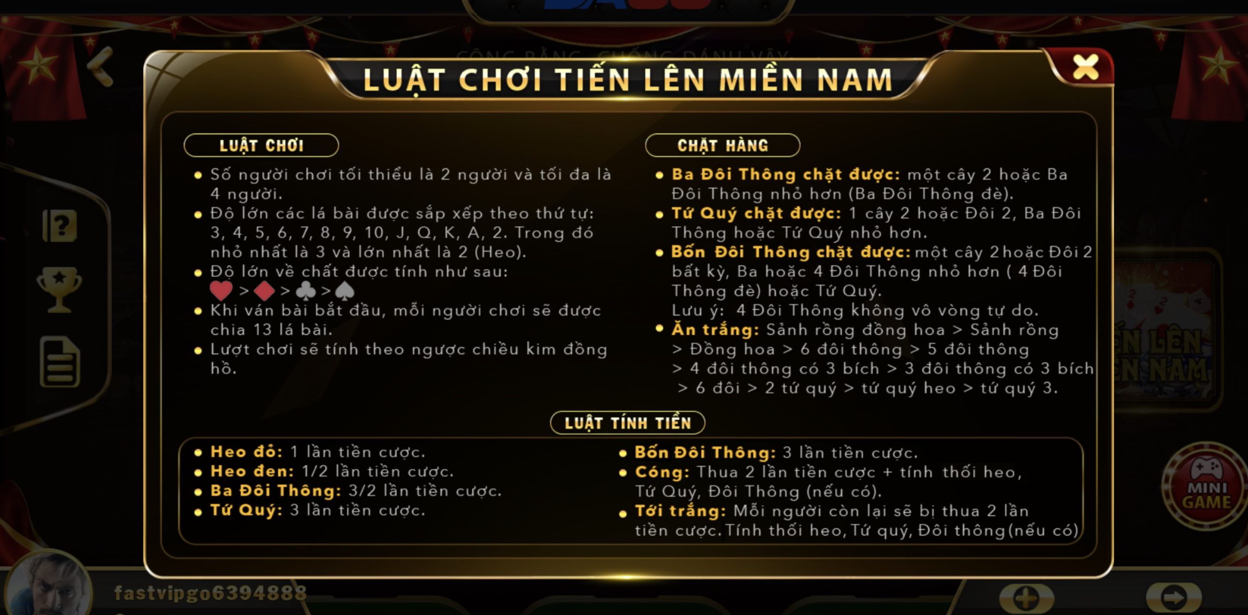 Thông tin luật chơi Tiến Lên Miền Nam DA88 